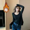 New Korean-style round-neck, thin, loose, slit and irregular base layer top for women's spring and autumn Application Scenario